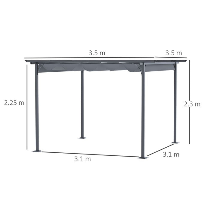 Premium 3.5M x 3.5M Retractable Canopy Pergola: Metal, Grey, Steel. Create Outdoor Oasis!