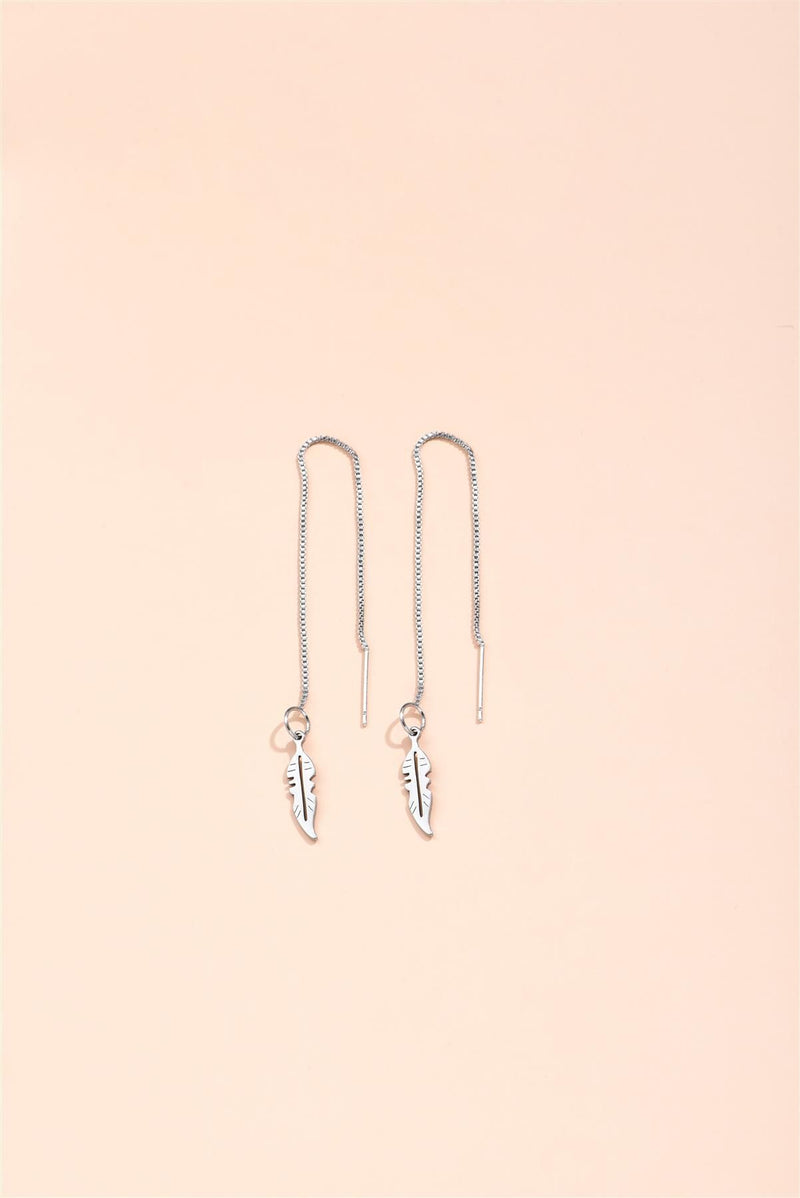 Leaf Threader Drop Dangling Earrings Silver Plated