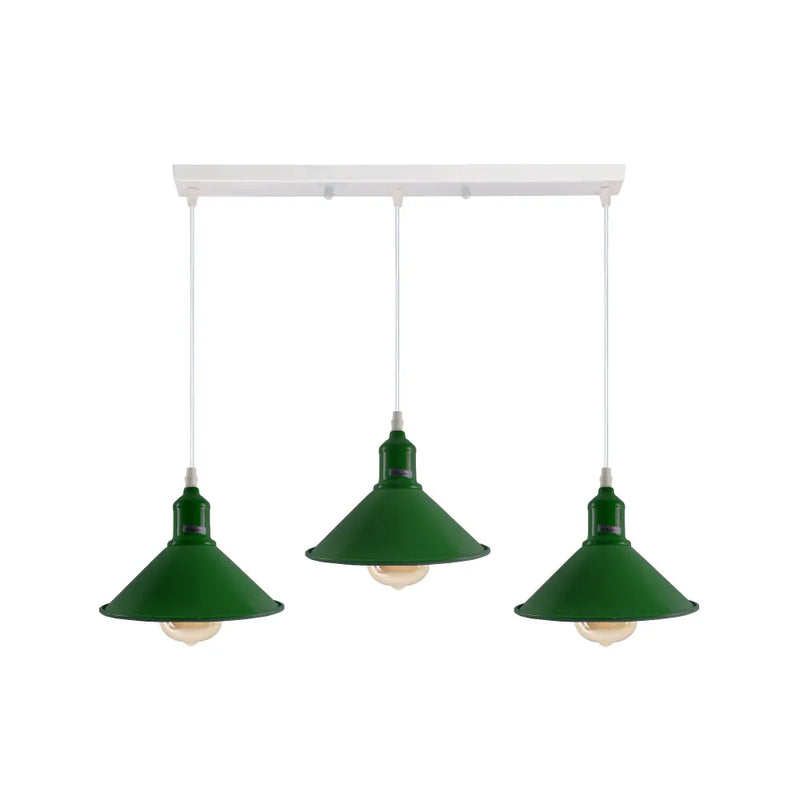 Industrial Vintage Loft Kitchen Bar 3 Lights Fittings Ceiling Cone Metal E27