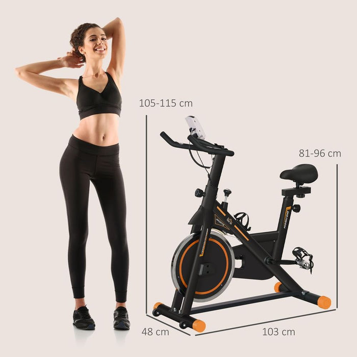 HOMCOM Exercise Bike Indoor Cycling w/ LCD Display, Heart Rate Sensor, Orange