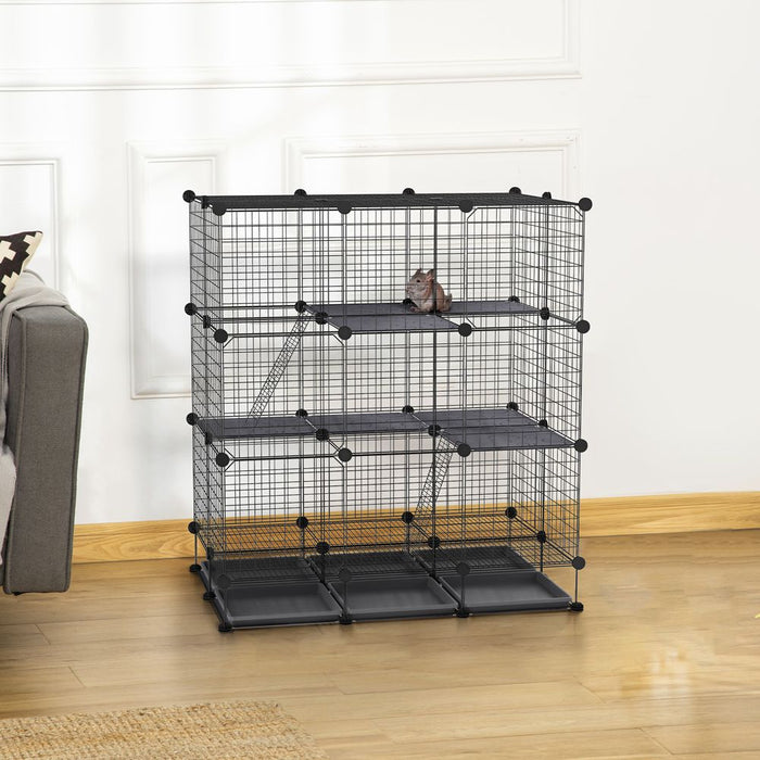 Adjustable 30Pc Pet Cage: Steel Bars & Doors + Trays - High Quality - Pawhut