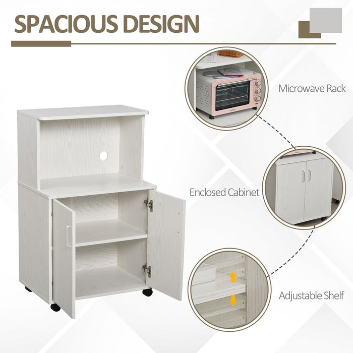 Versatile Microwave Cart on Wheels, White - Increase Your Kitchen Space