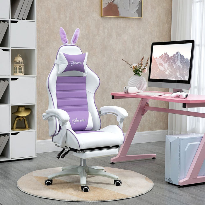 Vinsetto Gaming Chair | Footrest | Rabbit Ears | Purple