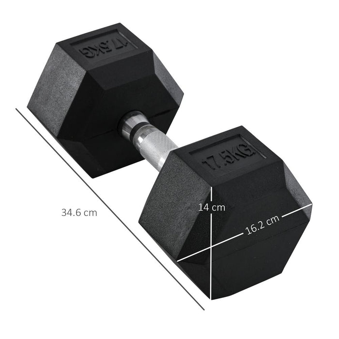 17.5KG Rubber Hex Dumbbell - Portable Hand Weights for Home Gym by HOMCOM