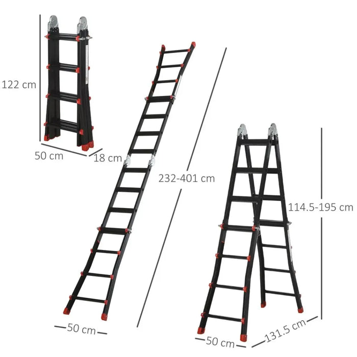 4M Aluminium Duo Ladder Telescopic Herringbone Multi-Purpose DIY Non-Slip