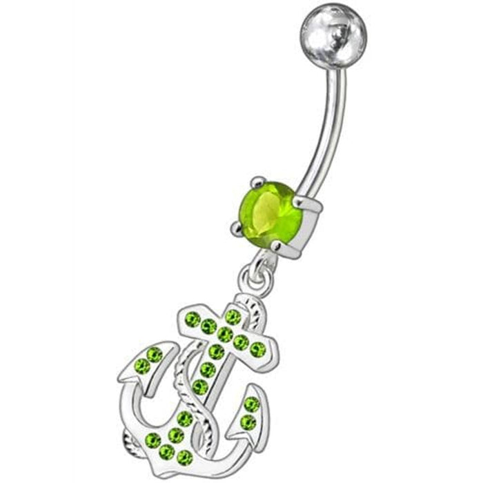 Fancy Jeweled Anchor And Cross Dangling Curved Belly Ring