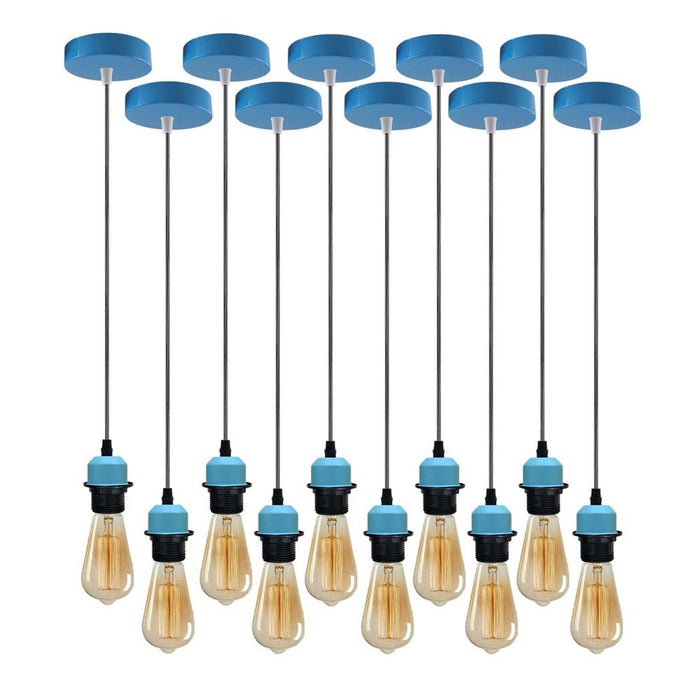 10 Pack Industrial Blue Pendant Light, Lampshade Addable E27 Lamp Holder Light,