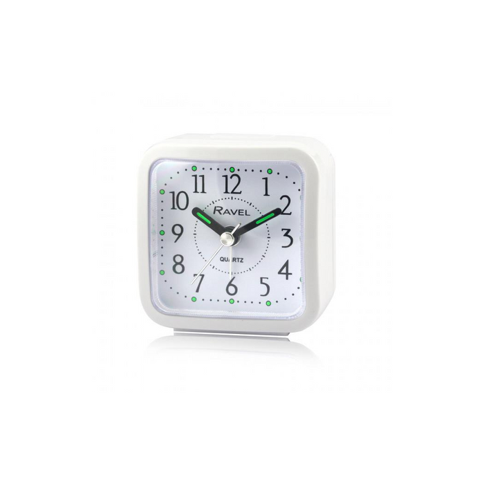 Premium Ravel Mini Quartz Alarm Clock - Easy-Read Dial, Luminous Hands - White