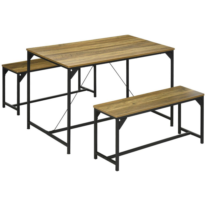 Modern Dining Table & Bench Set for 4, Industrial Style, Space-Saving & Easy to Clean