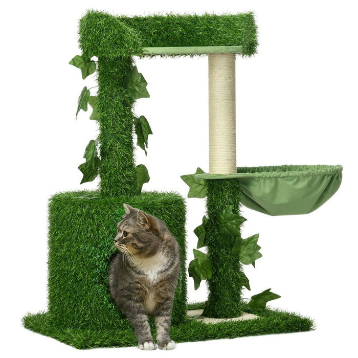 Premium PawHut Cat Tree - Green Leaves, Scratching Posts, Condo - 77cm