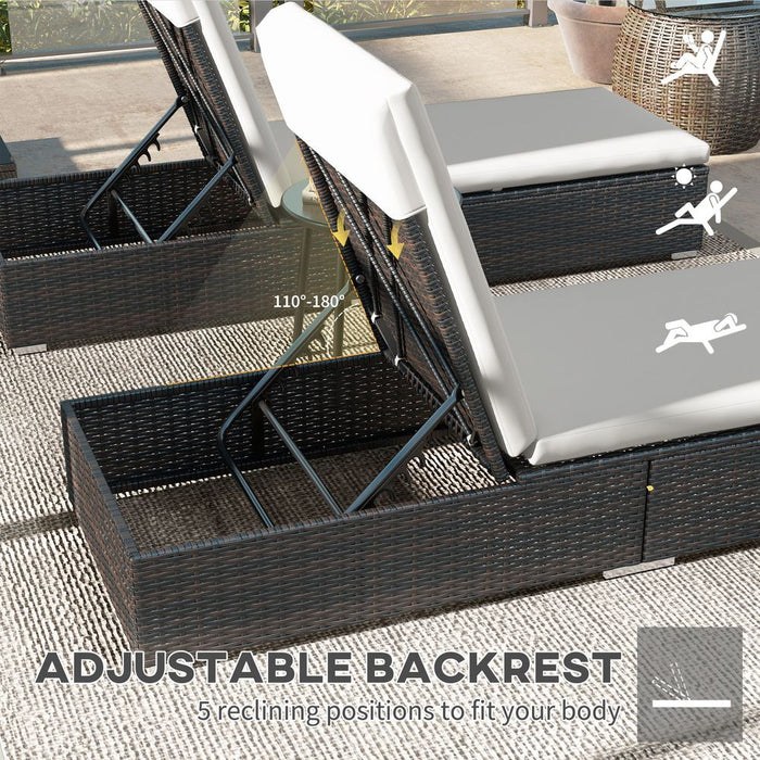 2-Pack Outsunny Rattan Sun Loungers Set - Adjustable Back, Brown - High-Quality Patio Furniture