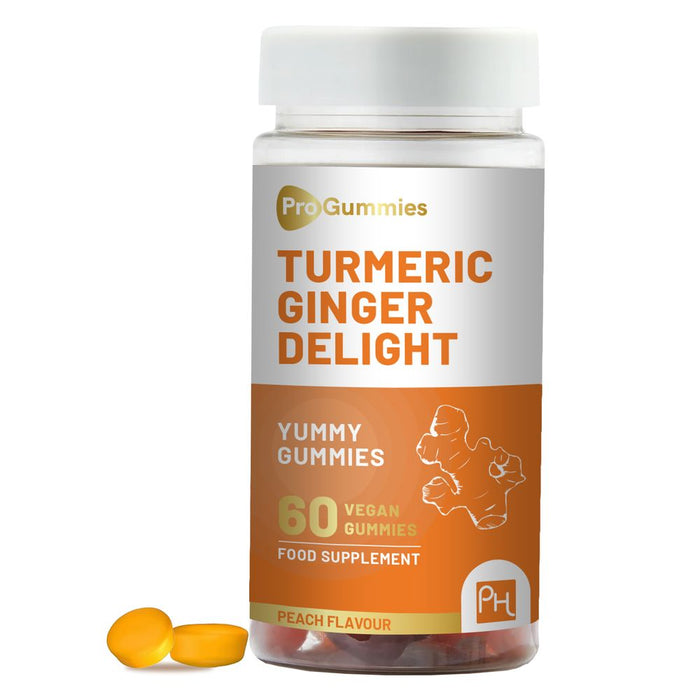 Turmeric & Ginger Gummies | 60 Vegan Pro Gummies | Natural Peach Flavour