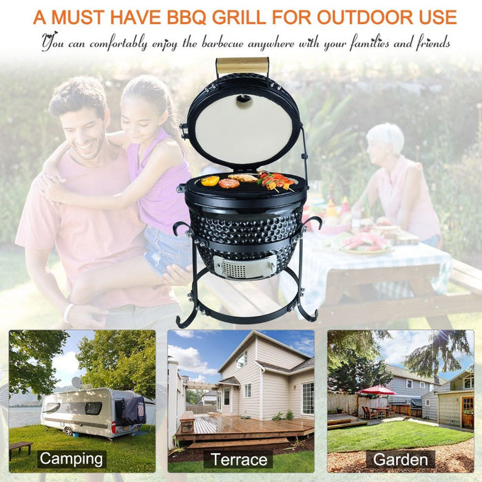 Outsunny Cast Iron Ceramic Charcoal BBQ Oven - Black