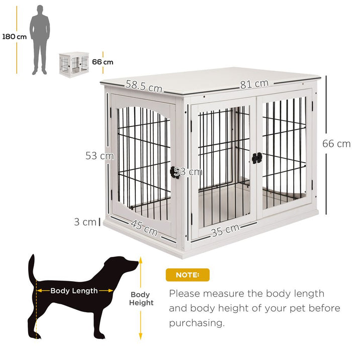 PawHut Dog Crate, Furniture Style Puppy Cage End Table, Pet Kennel House with 3 Doors for Small Dog, White 81 x 58.5 x 66 cm