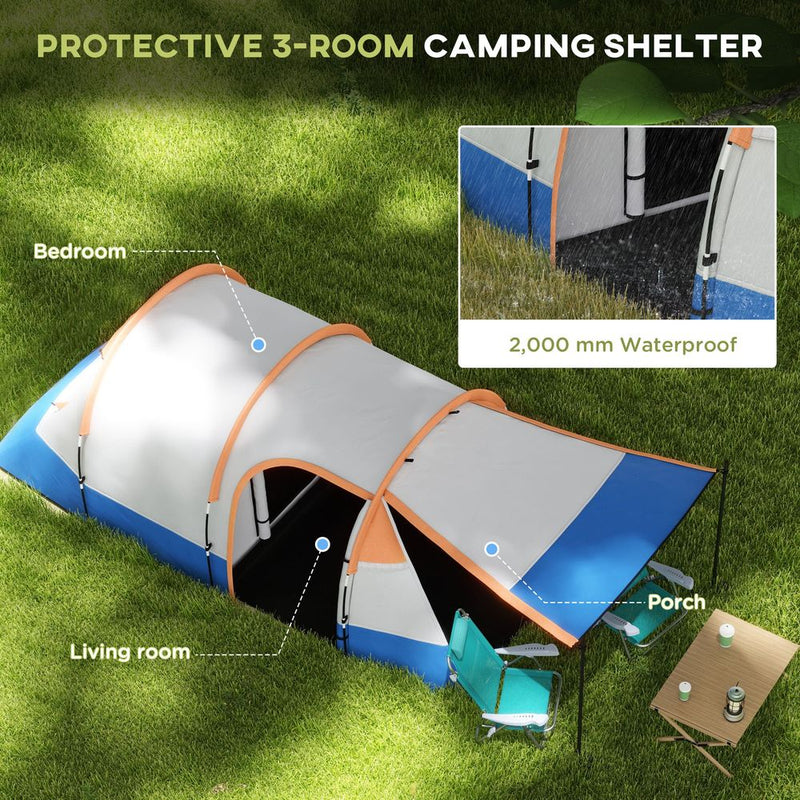 Outsunny 2-3 Man Camping Tunnel Tent with Bedroom and Living Room