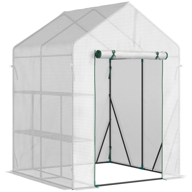 Greenhouse for Outdoor, Gardening 2 Tier Shelf, PE Cover, 143x143x195cm, Green