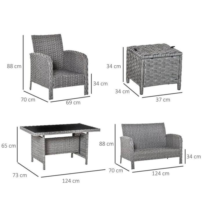 Outdoor Patio Dining Set - 6 PCS All Weather Wicker Sofa Furniture - PE Rattan