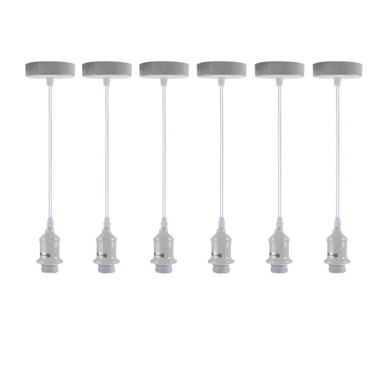 6 Pack Industrial Pendant Light Fitting, Lampshade Addable E27 Lamp White Holder Fitting Set With PVC Cable