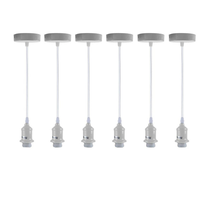 6 Pack Industrial Pendant Light Fitting, Lampshade Addable E27 Lamp White Holder Fitting Set With PVC Cable