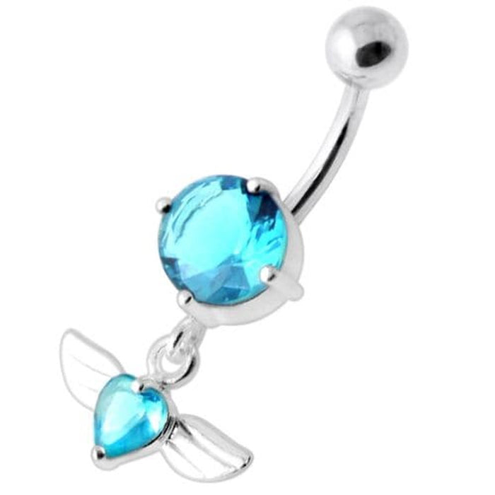 Jeweled Flying Heart Silver Belly Bar