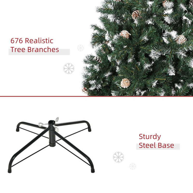 HOMCOM 5FT Artificial Christmas Tree with Pine Cones, Holiday Home Xmas Decoration Automatic Open, Green