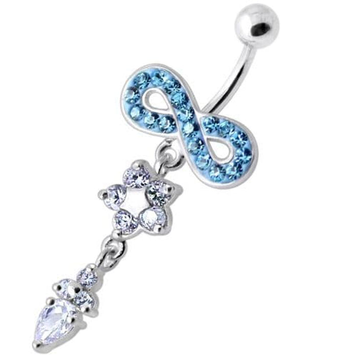 Jeweled Infinity Flower Dangling Navel belly bar