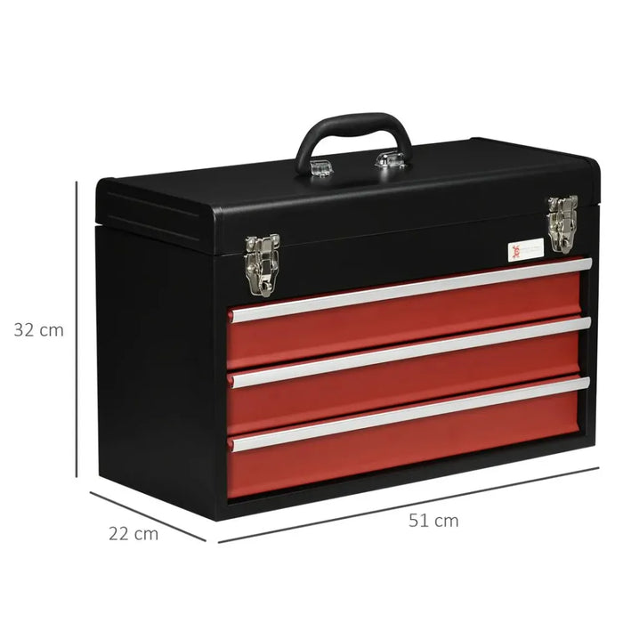 Lockable 3 Drawer Tool Chest - Heavy-Duty, Compact Design - 51cmx22cmx32cm