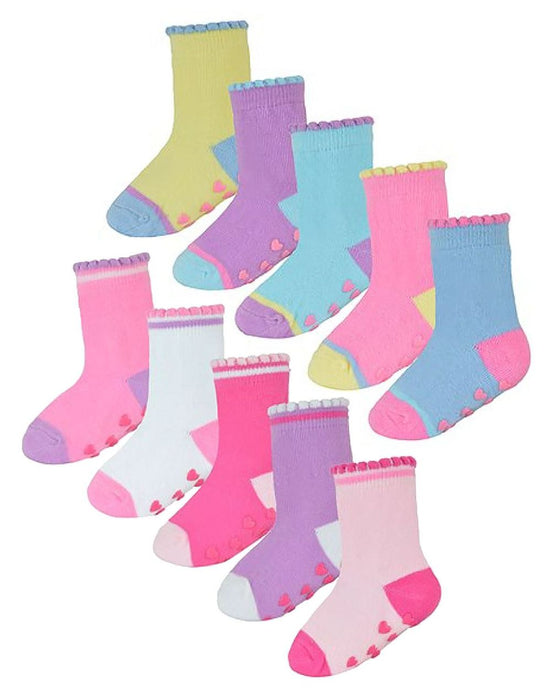 Baby Girls 10 Pack Heel & Toe Socks with Grippers