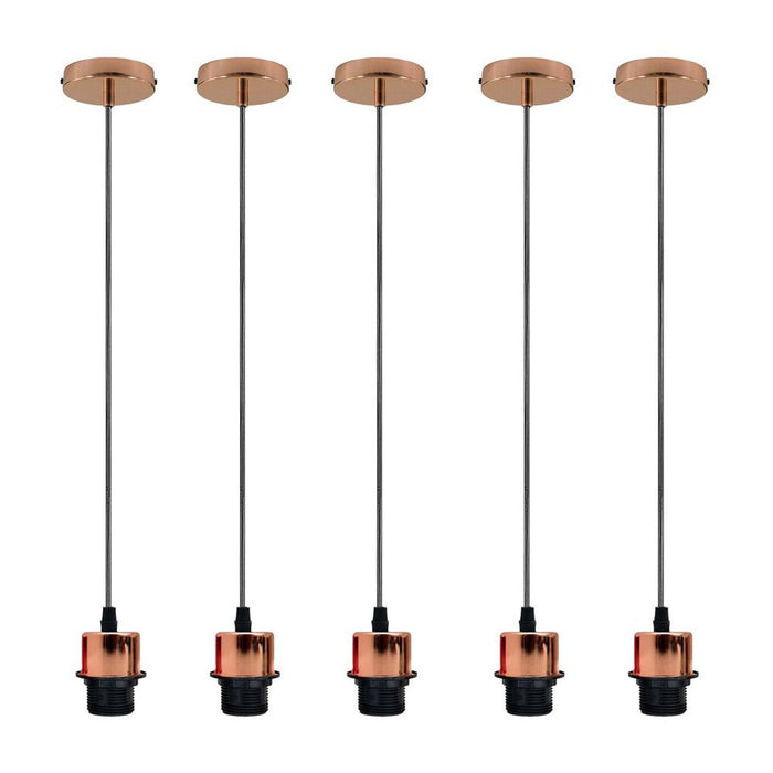 5 Pack Industrial Rose Gold Pendant Light, Lampshade Addable E27 Lamp Holder Light, E27 UK Holder Set With PVC Cable.