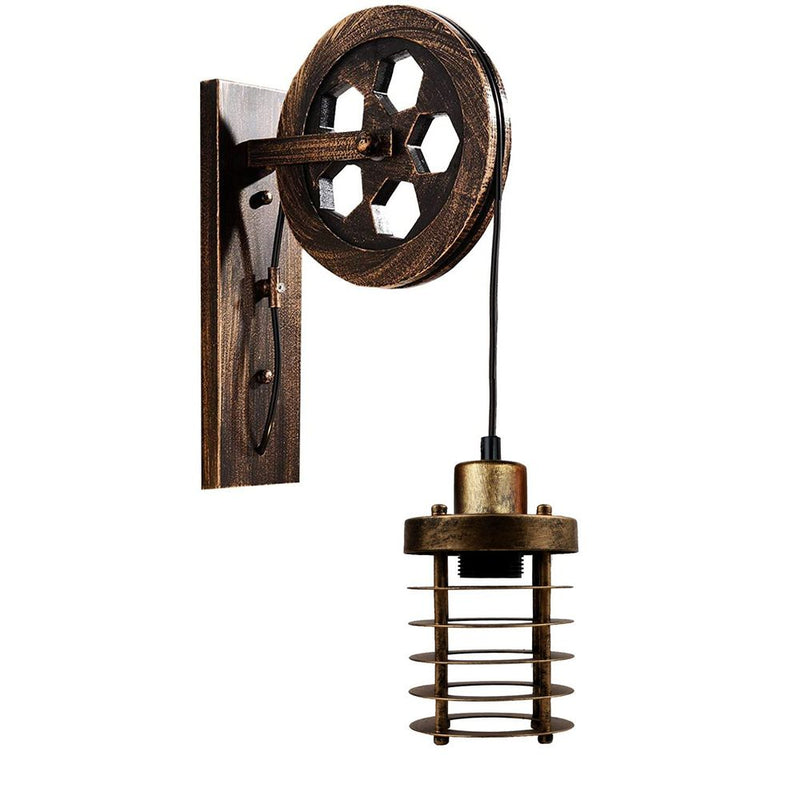 Vintage Industrial Adjustable Pulley Wheel Wall Mounted Light ~1222