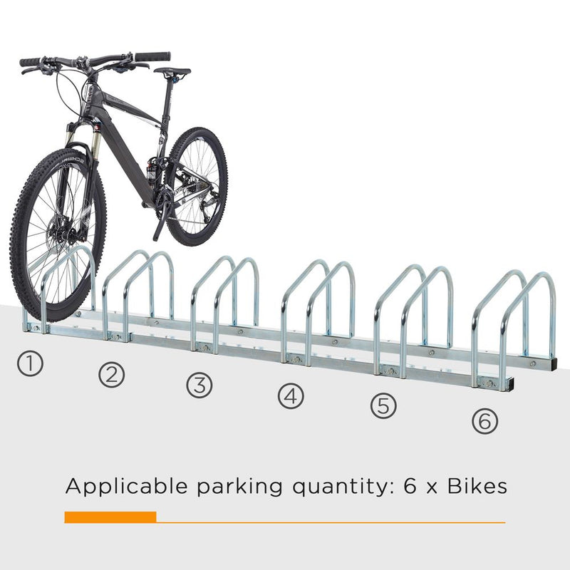 HOMCOM Bike Stand Parking Rack Floor or Wall Mount Bicycle Cycle Storage Locking Stand (6 Racks, Silver)