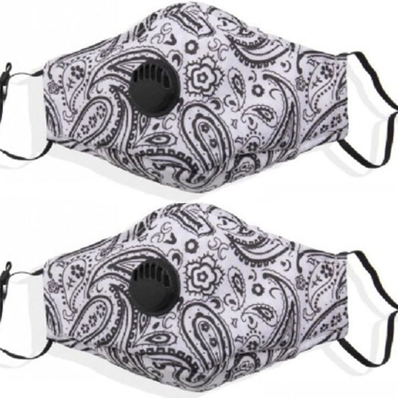 High-quality Cotton Face Mask Adults Paisley Valve - White