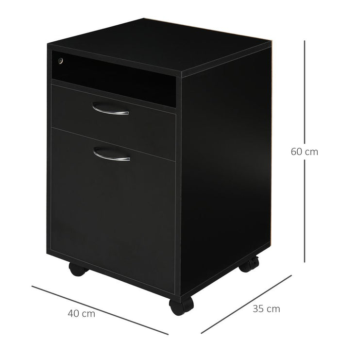 HOMCOM 60cm Storage Cabinet w/Drawer Open Shelf Metal Handles 4 Wheels Office Home Organiser Mobile Printer Black