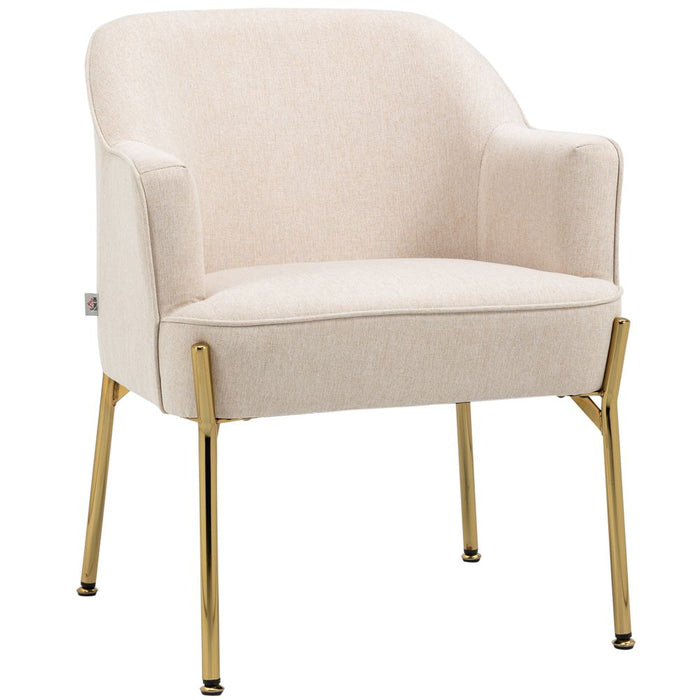 White Fabric Armchair Accent Chair | Metal Legs | Living Room & Bedroom | High Quality