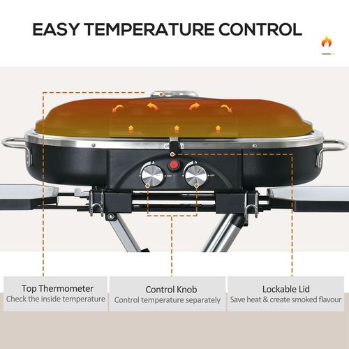 Foldable 2 Burner Gas BBQ Grill Trolley w/ Side Shelves Storage Pocket