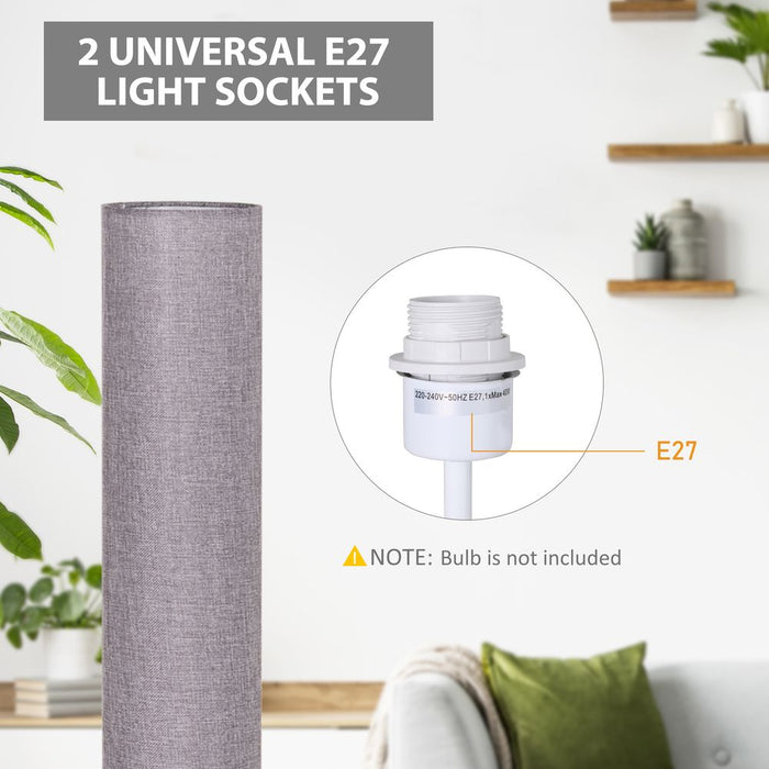 120H cm Wooden Base Floor Lamp W/Linen Fabric-Grey