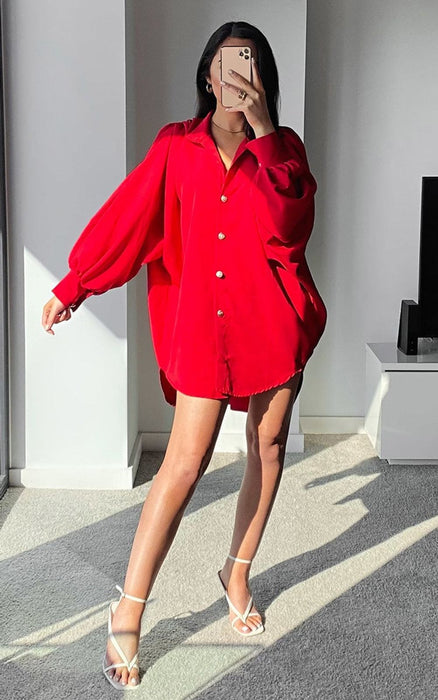 Stylish Button Down Balloon Sleeve Shirt Dress - Perfect for Summer