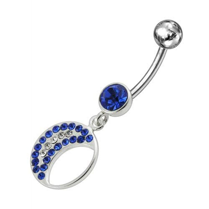 Jeweled Fancy Half MOON Silver Dangling Curved Bar Navel Ring