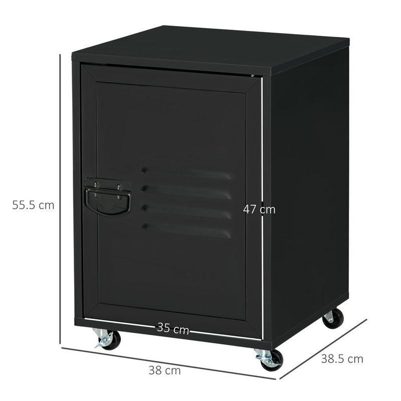 Industrial Bedside Table, Rolling End Side Table, Mobile Storage Cabinet - High Quality, Easy Assembly - Black - Free Shipping!