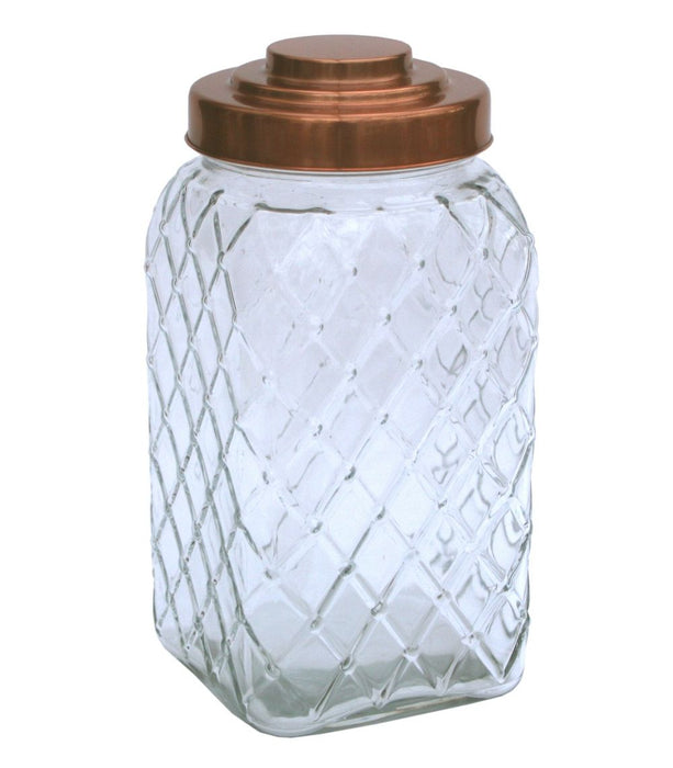 Retro Copper Lidded Glass Jar - 12" Square - Classic Design - Home Decor & Organization - KG0094