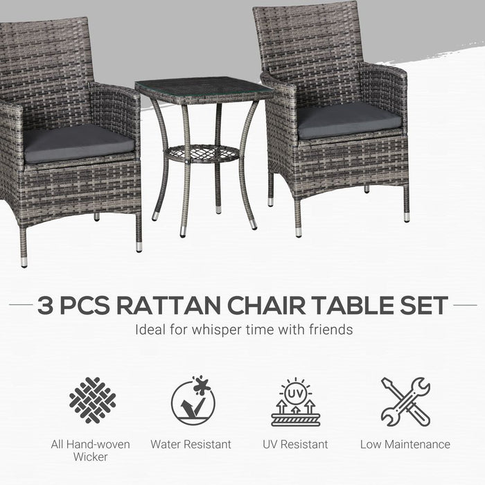 Outdoor Garden Rattan Bistro Set - 2 Seater Table Set - Light Grey - All Weather - UV Resistant