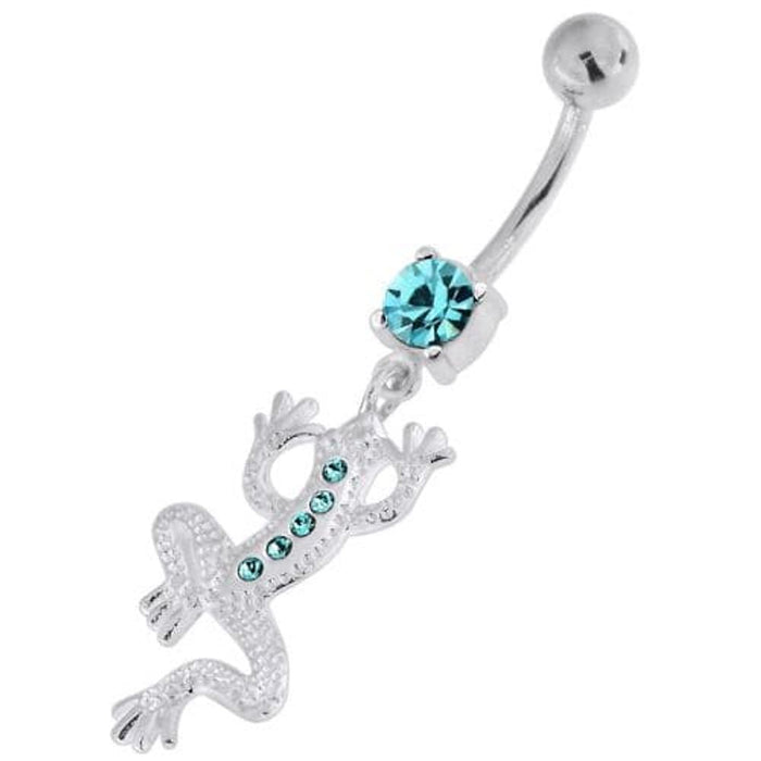 Jeweled Lizard with Frog Legs 925 Sterling Silver Navel Belly Piercing