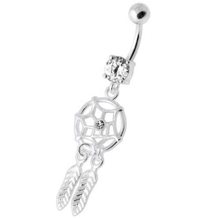 Jeweled Dream Catcher Silver Navel Ring