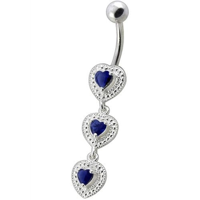 Fancy White Zirconia Jeweled Dangling SS Bar Belly Ring