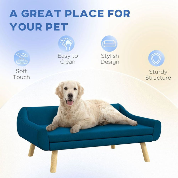 PawHut Dog Sofa Bed: Luxurious, Comfortable, Blue - Soft Cushion, Wooden Frame - Perfect for your Beloved Pet's Retreat