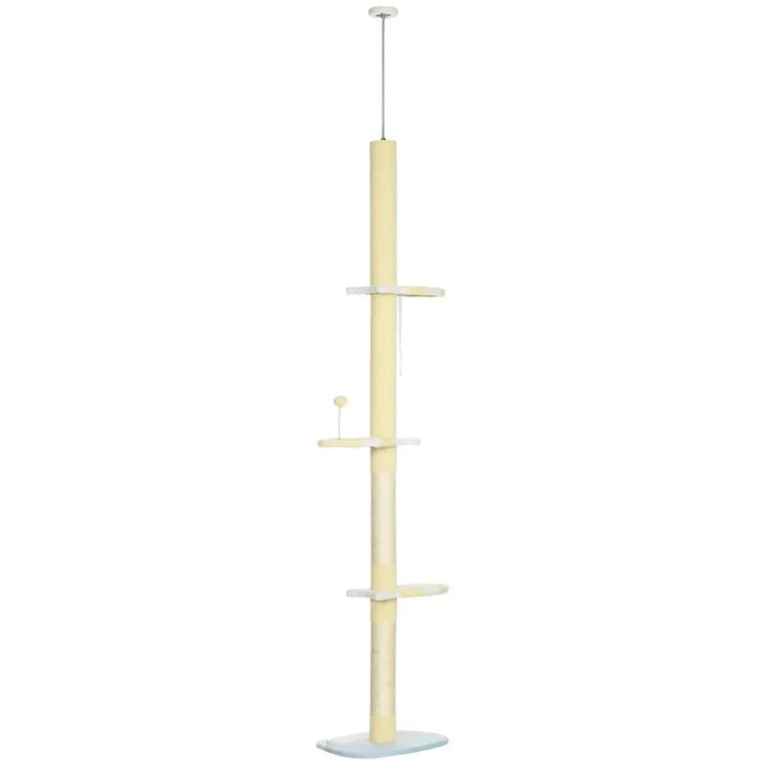 260cm Height Adjustable Floor-To-Ceiling Cat Tree w/ Anti-Slip Kit - Yellow