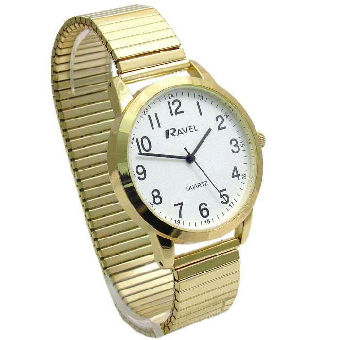 Ravel Mens Bold Number White Dial Gold Expander Bracelet Watch R0232.22.1