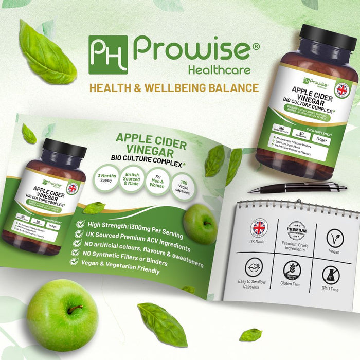 Premium Apple Cider Vinegar Capsules 1300mg I Vegan I Made in UK I Prowise Healthcare