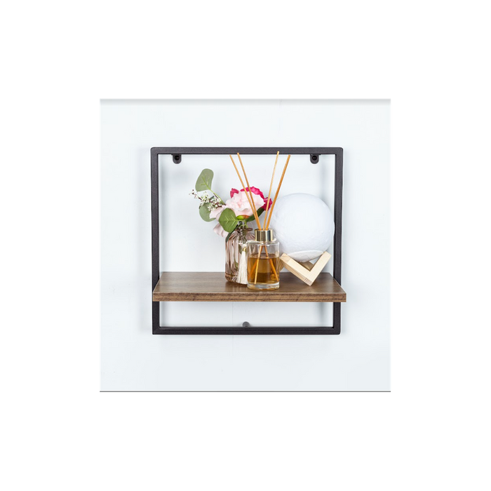 High-Quality Dark Oak Wall Shelf - 1 Tier with Black Metal Frame - PARGI