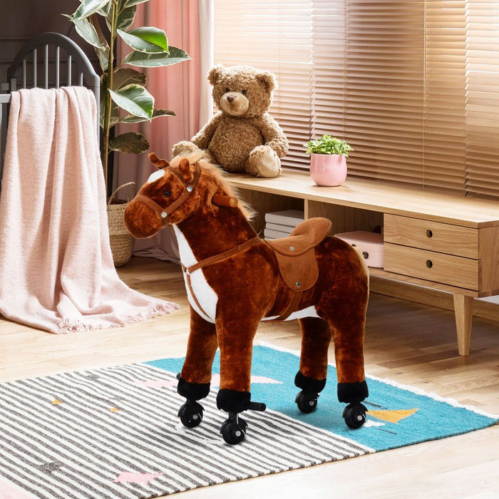 Interactive Walking Horse Ride On Toy - Plush Pony with Wheels and Sound